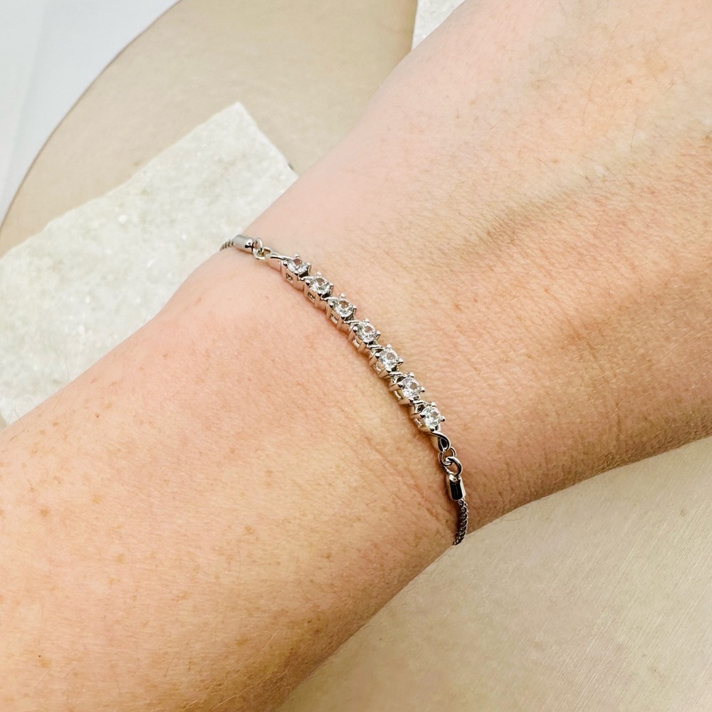 EUC 925 Sterling Silver Lab-Created White Sapphire Bolo Bracelet